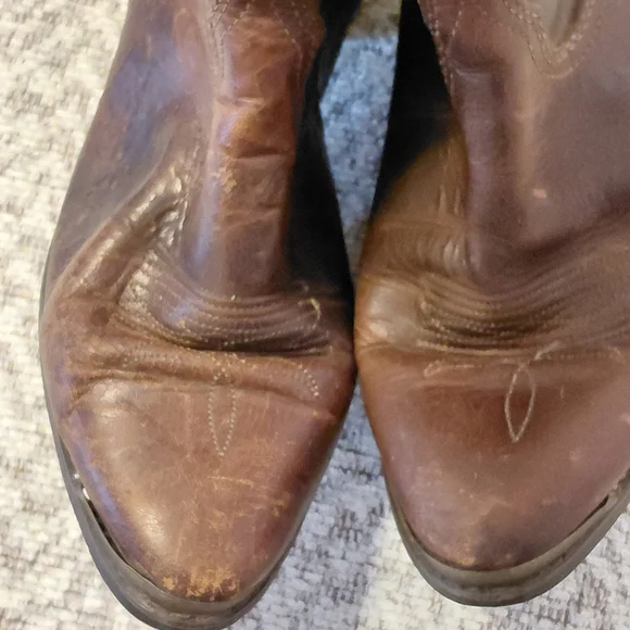 Vintage Ariat Slouch Brown 100% Leather Cowboy Boots Size 8.5 Womens - Picture 2 of 10
